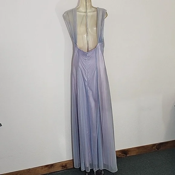 Nadine Dress Vintage 90s Mesh Overlay Maxi Blue Size 9 - Picture 7 of 14